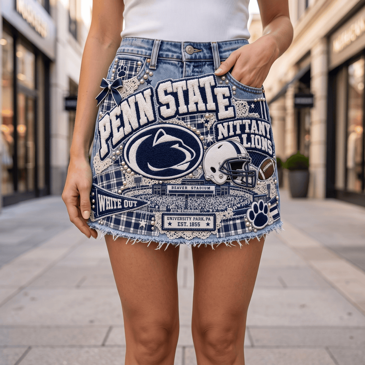 PSNL Embellished Denim Skirt NTKO