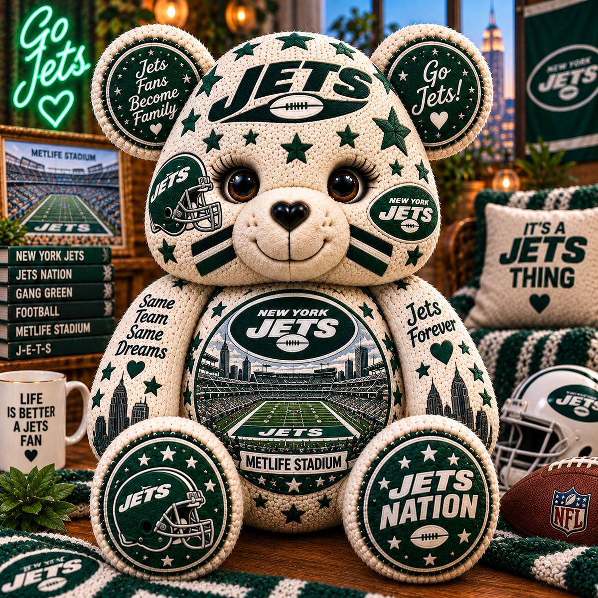 NYJ Bear Custom Shaped Pillow