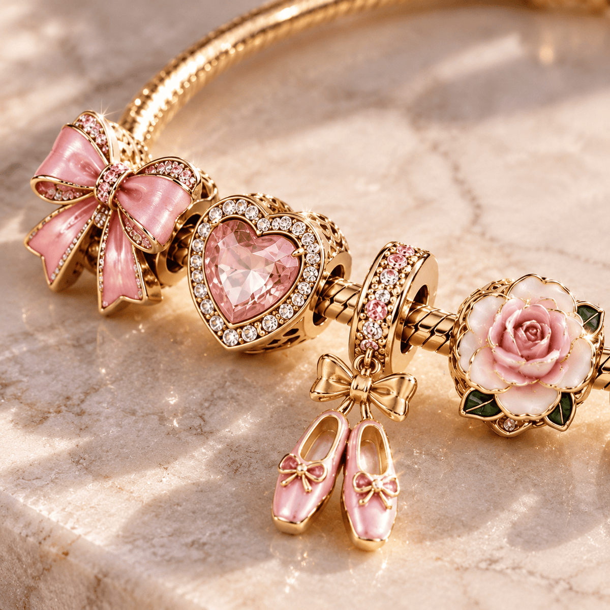 CQ Gold Charm Bracelet Set TTN